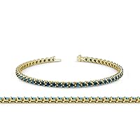 Round Blue Diamond 3.43 ctw 3-Prong Women Eternity Tennis Bracelet 14K Yellow Gold