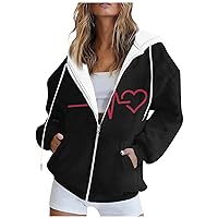 Fall Winter Coat for Women,Women's Fashion Full Zip Hoodie Y2K Long-sleeved Zipper Sweatshirt Jacket