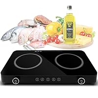 Double Induction Cooktop, 110v Induction Cooker 2 Burners, Powerful 1800W, Low Noise, 8 Temperature & Power Levels, Energy-Efficient Portable, 2 Hour Timer, Safety Lock, Ideal for Simultaneous Cooking