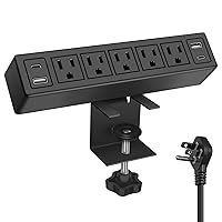Desk Clamp Power Strip with PD20W USB-C,Total 40W Fast Charging Desk Edge Power Strip Surge Protector 1200J,Desk Mount Power Strip,5 Outlets,2 USB-C,2 USB-A,6FT 45° Ultra Flat Plug,Fit 1.65