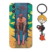 Anime Phone Case Compatible with iPhone 12, Cartoon Chain Saw Man Figure Soft Phone Case for iPhone 12 Comes with Keychain (for iPhone 12, Squat)