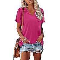 YAV Womens Boho Summer Plus Size Tunic Tops Basic T Shirts V Neck Short Sleeve and Sleeveless Casual Blouse S-4XL