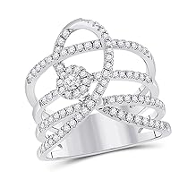The Diamond Deal 14kt White Gold Womens Round Diamond Spiral Strand Fashion Ring 3/4 Cttw