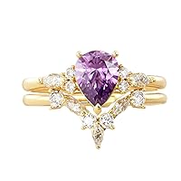 MRENITE 10K 14K 18K Gold Natural Amethyst Rings Set for Women Engrave Name Size 4 to 12 Anniversary Birthday Jewelry Gifts for Her