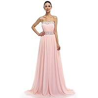 Light Pink Chiffon Strapless Prom Dress With Ruched Bust And Beading