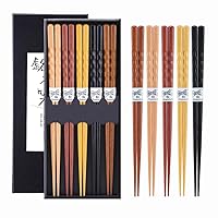 10-Pairs Set of Wooden Chopstick - Reusable Chopsticks and Minimalism Japanese Chopsticks Non-slip Design 8.8 Inch / 22.5 cm Gift Set