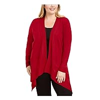 Anne Klein Womens Solid Cardigan Sweater, Red, 1X