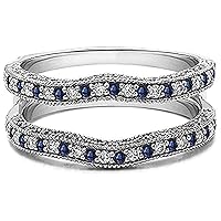 14K White Gold Plated Round Cut Created Blue Sapphire Simulated White Diamond 925 Sterling Silver Wedding Guard Enhancer Ring for Women