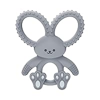 Flexees Gray Bunny, Soft 100% Silicone Baby Teether, BPA Free, 3m+