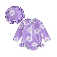 Newbgclo Infant Toddler Baby Girl One-Piece Swimsuit Floral Print Zipper Bathing Suit Ruffled Long Sleeve Rash Guard Swimwear
