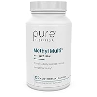 Methyl Multi Without Iron - 120 Vegan Capsules - 60 Day Supply - With Methyl B12 & MethylFolate as Quatrefolic (5-MTHF), Multivitamin & Multimineral Supplement Supports Total Body Health
