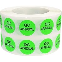 Quality Control Approval Stickers, QC Tester Labels on Fluorescent Green Paper, Suitable for Warehouse and Manufacturing, 1/2 Inch Round, 1000 Labels Per Roll