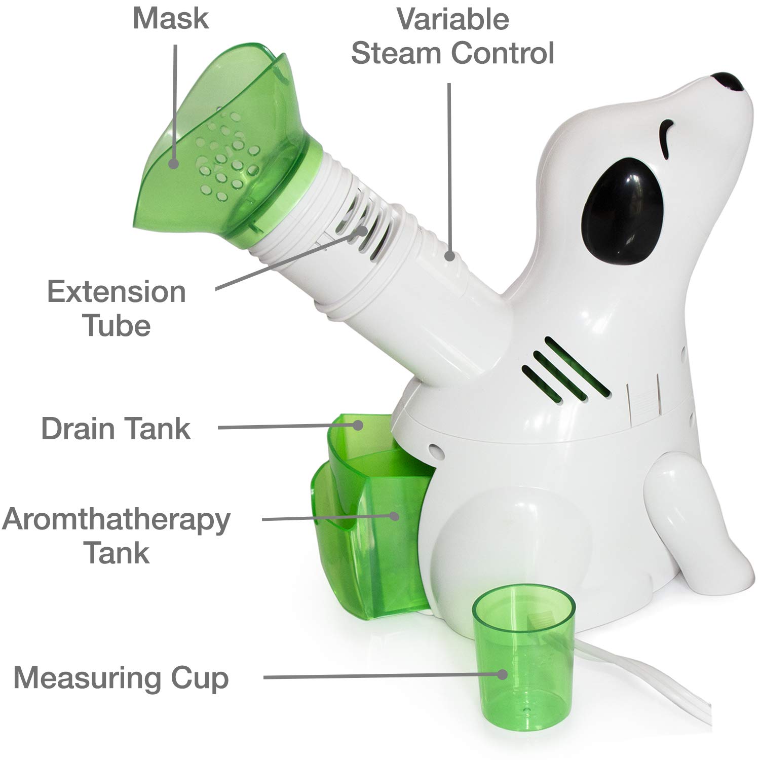 HealthSmart Humidifier and Personal Steam Inhaler for Kids Includes an Aromatherapy Tank and Facial Mask that Offers a Quick 6-9 Minute Therapy with Variable Steam Adjustment, Digger Dog
