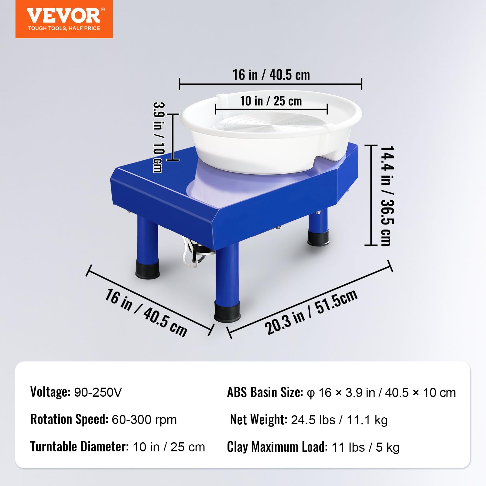 VEVOR Ceramic Wheel Forming Machine Foot Pedal ABS Detachable Basin, Sculpting Tool Apron Accessory Kit for Work Art Craft DIY, Blue