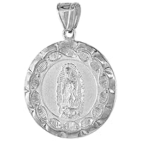 Sterling Silver Double Sided Sacred Heart & Our Lady of Guadalupe Medal Pendant for Men and Women