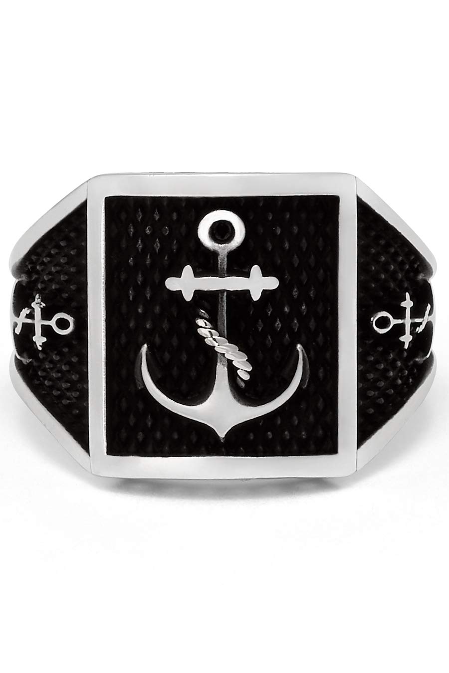 Metal Masters Co. Men's Nautical Anchor Sailing Ring Sterling Silver 925 Black Vintage Signet 16MM