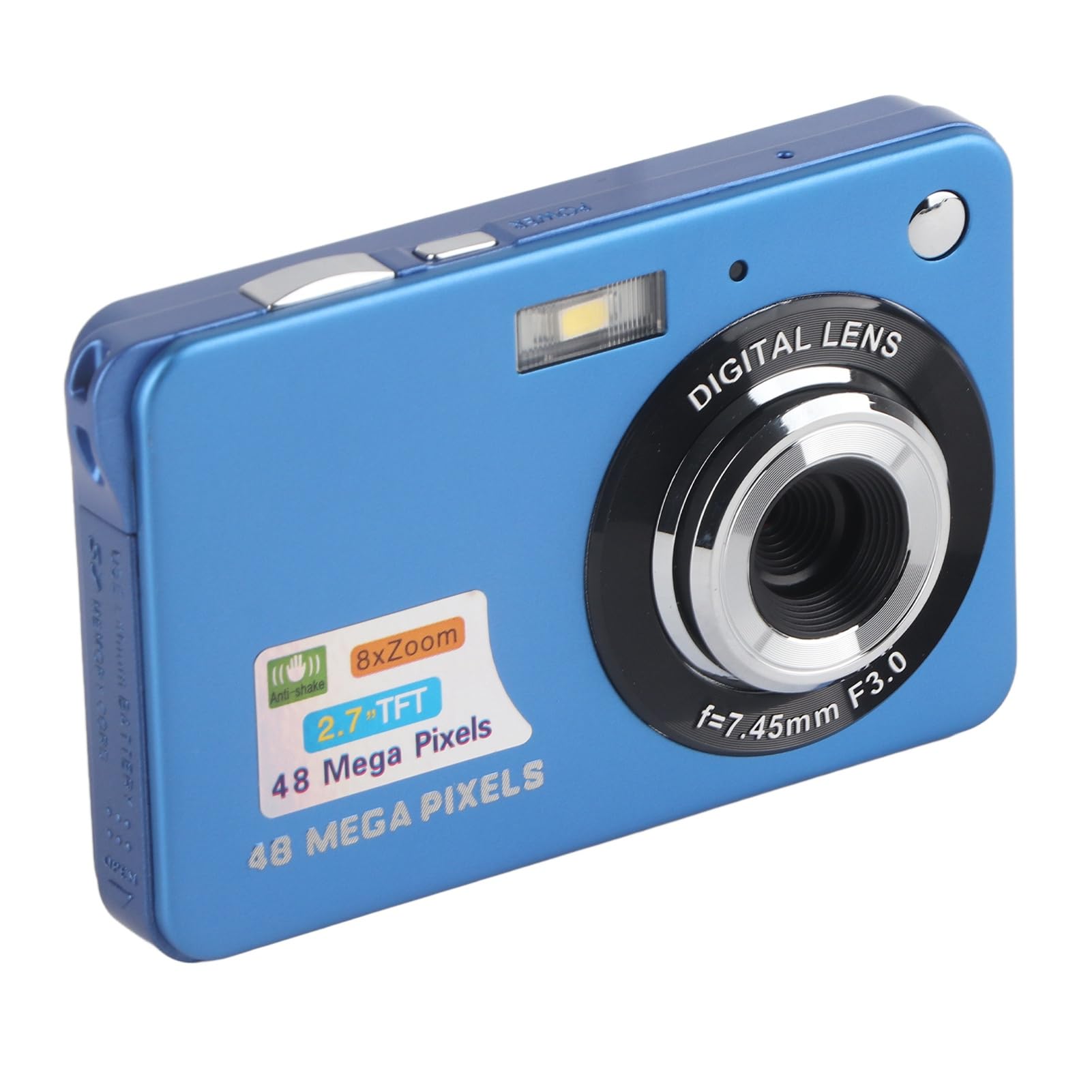 4K Digital Camera 48MP with 8X Zoom and 2.7in LCD Screen, Rechargeable Pocket Camera and 128GB Memory Card Support, USB Transfer Camera Camera for Beginners (Blue)