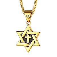 David of Star Necklace for Men Women, Jewish Star Pendant Necklace Stainless Steel Hebrew Amulet Jewelry, Gift Box