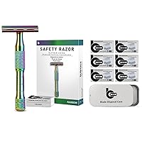 Rainbow Safety Razor Kit, Includes 1 Safety Razor with 10 Blades and 1 Razor Blade Bank with 30 Blades