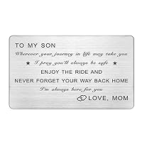 Son Wallet Card from Mom, To My Son Wherever Your Journey In Life May Take You, Son Gifts from Mom, Wallet Insert for Son, Always Be Safe Son, Birthday Gifts, Father's Day