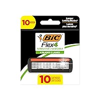 Flex 4 Refillable Refill Razor Cartridges for Men, Long-Lasting 4 Blade Razor Heads for Sensitive Skin, 10 Refill Cartridges