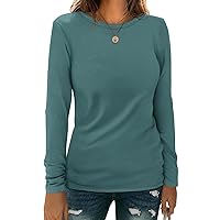 Women's 2024 Long Sleeve Round Neck Shirts Basic Tees Blouse Going Out Tops