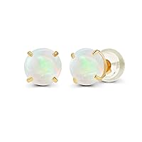 Solid 14K Yellow, White or Rose Gold 4mm Round Genuine Gemstone Birthstone Prong Set Stud Earrings For Women and Girls