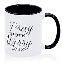 Pray More Worry Less Mug Black Ceramic Coffee Tea Cups Funny Restaurant Mugs Gift for Holiday Water Yoghurt 11oz