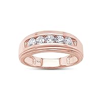 SAVEARTH DIAMONDS Round Lab Created Moissanite Diamond Channel Set Men's Anniversary Wedding Band Ring In 14k Gold Over Sterling Silver (0.50 Cttw To 1.00 Cttw), Valentine's Day Gift For Him