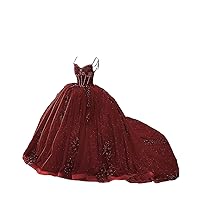 Mollybridal Trendy Boho Crystal Sleeve Off Shoulder Ball Gown Quinceanera Homecoming Dresses with Flowers Long Train