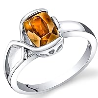 PEORA Citrine with Diamond Accent Classic Solitaire Gallery Ring for Women 14K White Gold, Natural Gemstone Birthstone, 1.26 Carats total, Cushion Cut 8x6mm, AAA Grade