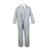 6pc Boy Gray Vest Formal Tuxedo Suits with Satin Gold Necktie Baby to Teen