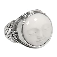 NOVICA Artisan Handmade Bone Ring Crafted .925 Sterling Silver Cocktail Indonesia 'Face of The Moon'