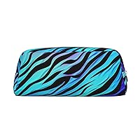 Purple Blue Green Camouflage Zebra Stripes Pencil Case Leather Pen Bag Travel Makeup Bag Zipper Organizer Bag for Women Men