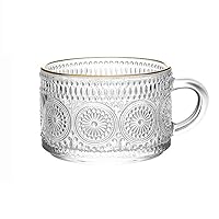 Coffee Cup, Embossed Glass Tea Cup, Glasses With Handle, Coffee, Yogurt, Cereal, Hot/Cold, Birthday Gifts for Women and Men,Friend.（450ml/15oz） (Color : Gold Rim, Size : Sunflower glass cup)