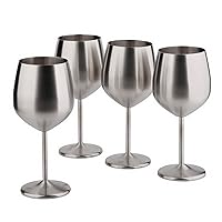 Stainless Steel Wine Glass 18oz - Set of 4 Matte Silver - 3.6