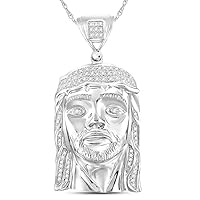 The Diamond Deal Sterling Silver Mens Round Diamond Jesus Face Christ Charm Pendant 1/4 Cttw