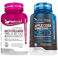Multi Collagen Capsules Hydrolyzed Protein Peptide Grass fed Plus Bone Broth Type 1 2 3 5 10 Healthy Hair Skin Nails | Apple Cider Vinegar Capsules Plus Keto BHB | Fat Burner & Weight Loss Supplement