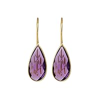 Gold Plated Teardrop Pink Fuchsia Hydro Earring | Gemstone Brass Pear Shape Earring | Bezel Hook Earrings Jewelry