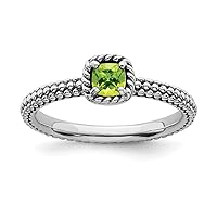 2.5mm 925 Sterling Silver Prong set Checker cut Peridot Ring Jewelry Gifts for Women - Ring Size Options: 10 5 6 7 8 9