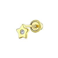 Tiny Minimalist Real 14K Gold Helix Cartilage Ear Lobe Piercing Daith Solid Star 1 Piece Stud Earring For Women Teen Screw back