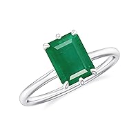 Natural Emerald Emerald Cut Ring for Women in Sterling Silver / 14K Solid Gold/Platinum
