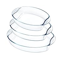 NUTRIUPS Oval Deep Glass Baking Dish Set for Oven, Tempered Glass Bakeware, Oval Glass Baking Pans Bakeware for Cooking, Nesting for Space-Saving Storage (2QT+2.6QT+3.5QT)