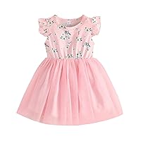 Toddler Girls Fly Sleeve Floral Prints Tulle Princess Dress Dance Party Dresses Clothes Long Sleeve Knitted Dress