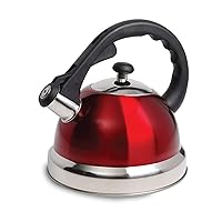 Mr Coffee Claredale Stainless Steel Whistling Tea Kettle, 2.2-Quart.Metallic Red