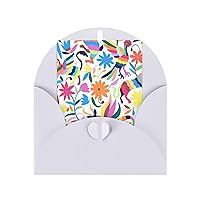 Mexican Otomi Animals Print Thank You Card, Pearlized Paper Holiday Greeting Card, 4x6 Inches, Blank Card And Envelope