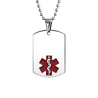 Bling Jewelry Unisex Personalize Customizable Medical Identification Medical ID Dog Tag Steel Pendant Necklace For Men Women 20 Inch Chain SM MED LG
