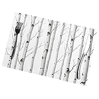 (Birch Tree) Set of 6 Placemat, Holiday Banquet Kitchen Table Decoration Flower Mats, Waterproof, Easy to Clean, 12 X 18 Inches