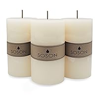 Simply Soson Set of 3 Ivory Rustic Textured Pillar Candles 3x6-inch - Unscented Dripless Large Bulk Candles - Home Wedding Rustic Décor