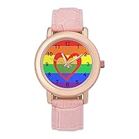 LGBT Pride Flag Or Rainbow Pride Flag Women's PU Leather Strap Watch Fashion Wristwatches Dress Watch for Home Work
